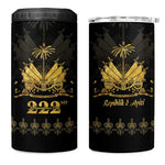 Ayiti 222nd Independence Day Anniversary 4 in 1 Can Cooler Tumbler Haiti Gold VeVe Pattern - African Pride