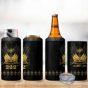 Ayiti 222nd Independence Day Anniversary 4 in 1 Can Cooler Tumbler Haiti Gold VeVe Pattern - African Pride