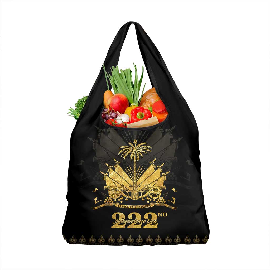Ayiti 222nd Independence Day Anniversary Grocery Bag Haiti Gold VeVe Pattern - African Pride