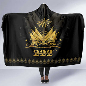 Ayiti 222nd Independence Day Anniversary Hooded Blanket Haiti Gold VeVe Pattern - African Pride