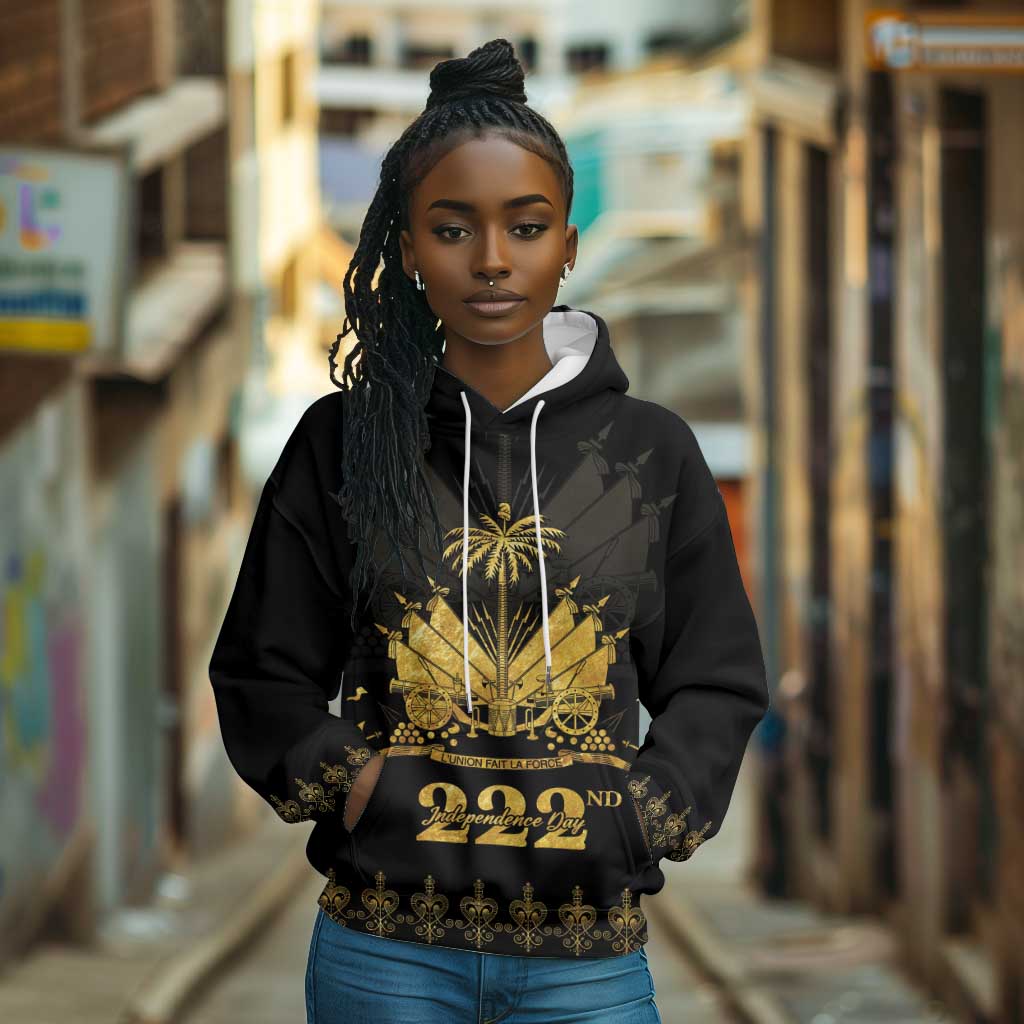 Ayiti 222nd Independence Day Anniversary Hoodie Haiti Gold VeVe Pattern - African Pride