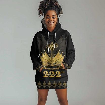 Ayiti 222nd Independence Day Anniversary Hoodie Dress Haiti Gold VeVe Pattern - African Pride