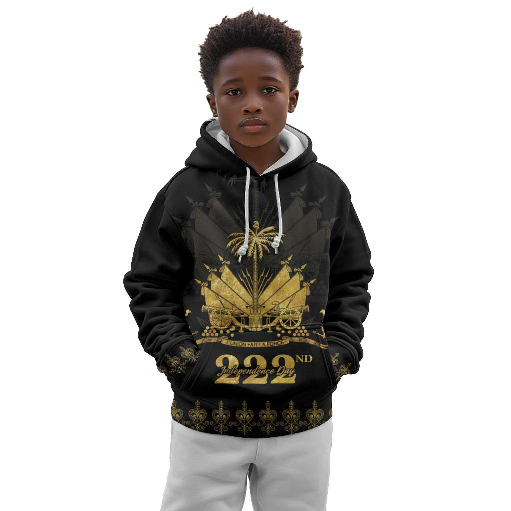 Ayiti 222nd Independence Day Anniversary Kid Hoodie Haiti Gold VeVe Pattern - African Pride