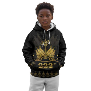 Ayiti 222nd Independence Day Anniversary Kid Hoodie Haiti Gold VeVe Pattern - African Pride