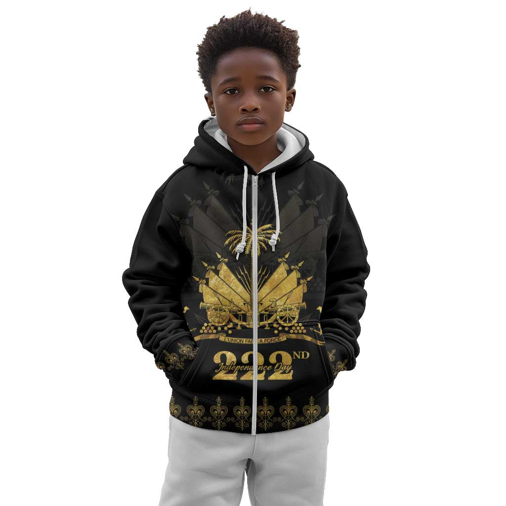 Ayiti 222nd Independence Day Anniversary Kid Hoodie Haiti Gold VeVe Pattern - African Pride