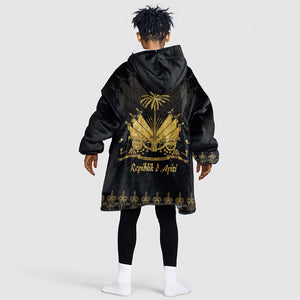 Ayiti 222nd Independence Day Anniversary Kid Wearable Blanket Hoodie Haiti Gold VeVe Pattern - African Pride