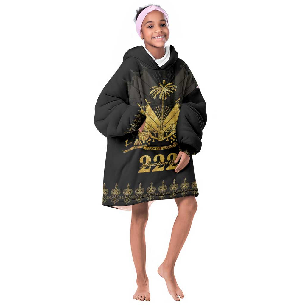 Ayiti 222nd Independence Day Anniversary Kid Wearable Blanket Hoodie Haiti Gold VeVe Pattern - African Pride