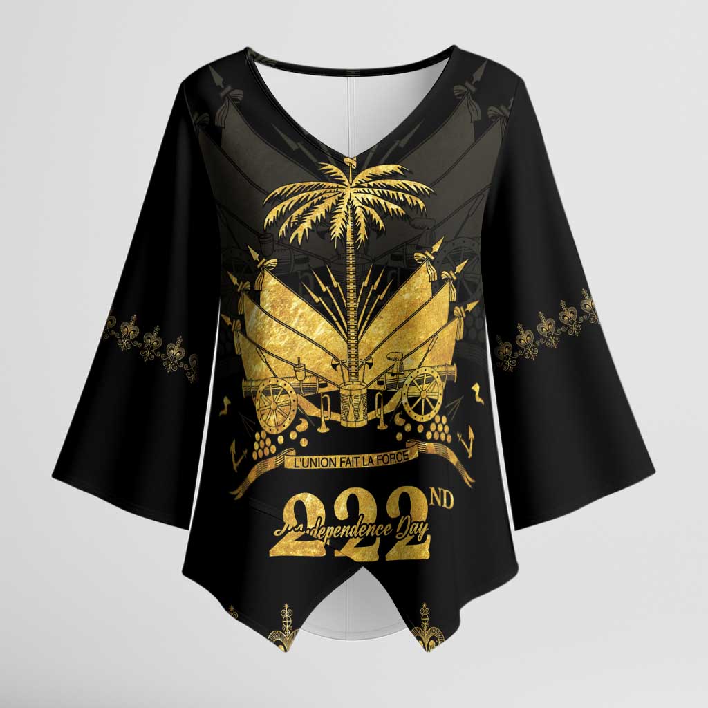 Ayiti 222nd Independence Day Anniversary Kimono Sleeve Blouse Haiti Gold VeVe Pattern - African Pride