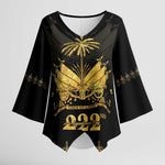 Ayiti 222nd Independence Day Anniversary Kimono Sleeve Blouse Haiti Gold VeVe Pattern - African Pride