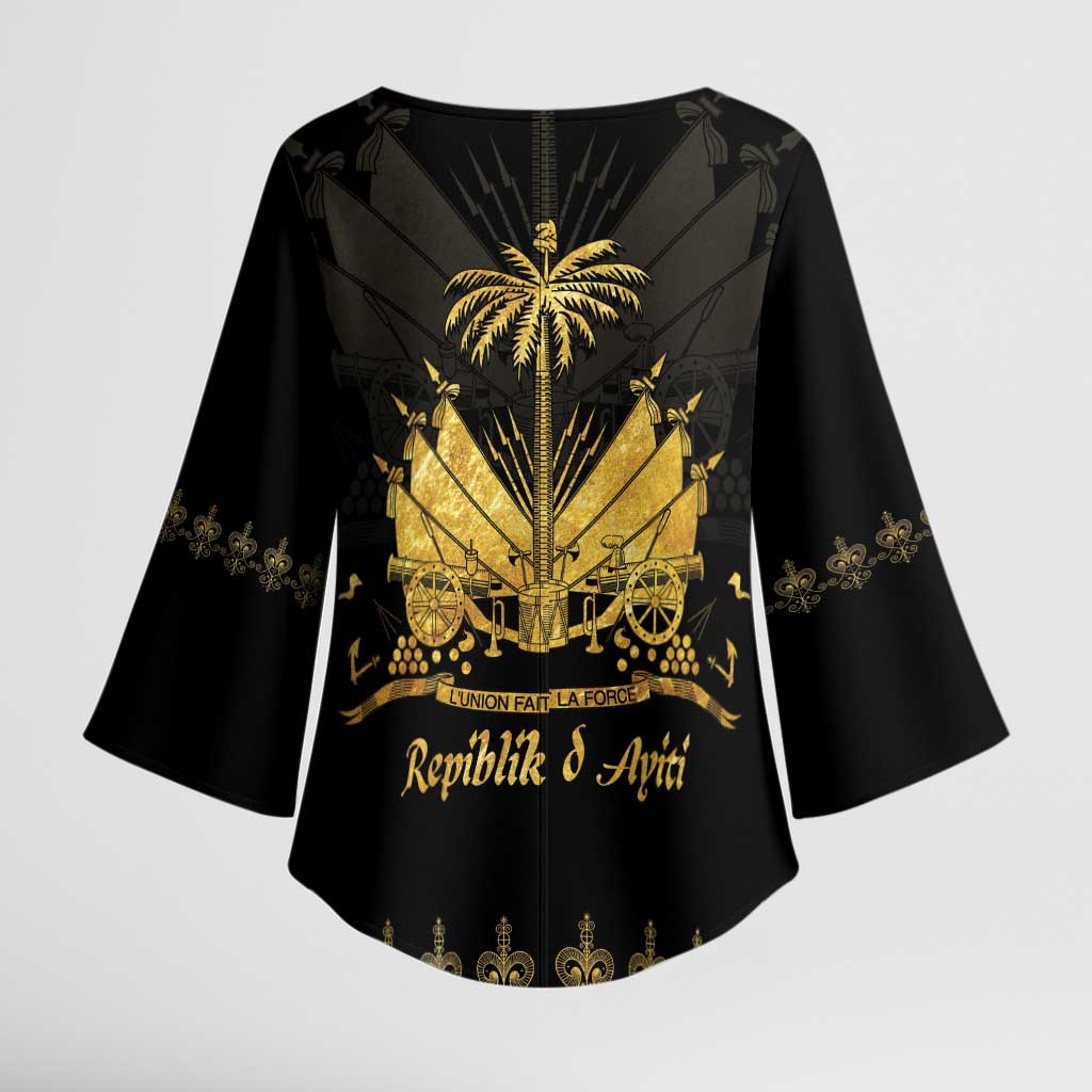 Ayiti 222nd Independence Day Anniversary Kimono Sleeve Blouse Haiti Gold VeVe Pattern - African Pride