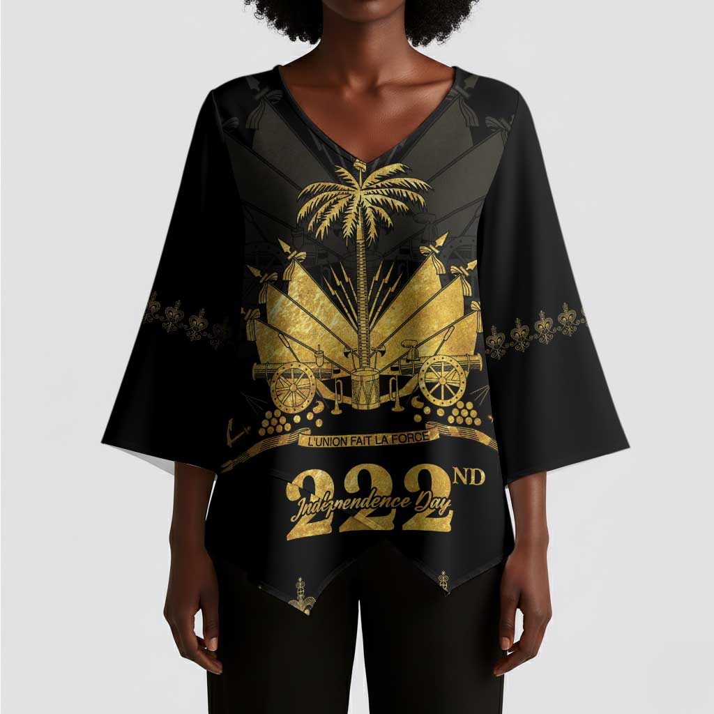 Ayiti 222nd Independence Day Anniversary Kimono Sleeve Blouse Haiti Gold VeVe Pattern - African Pride