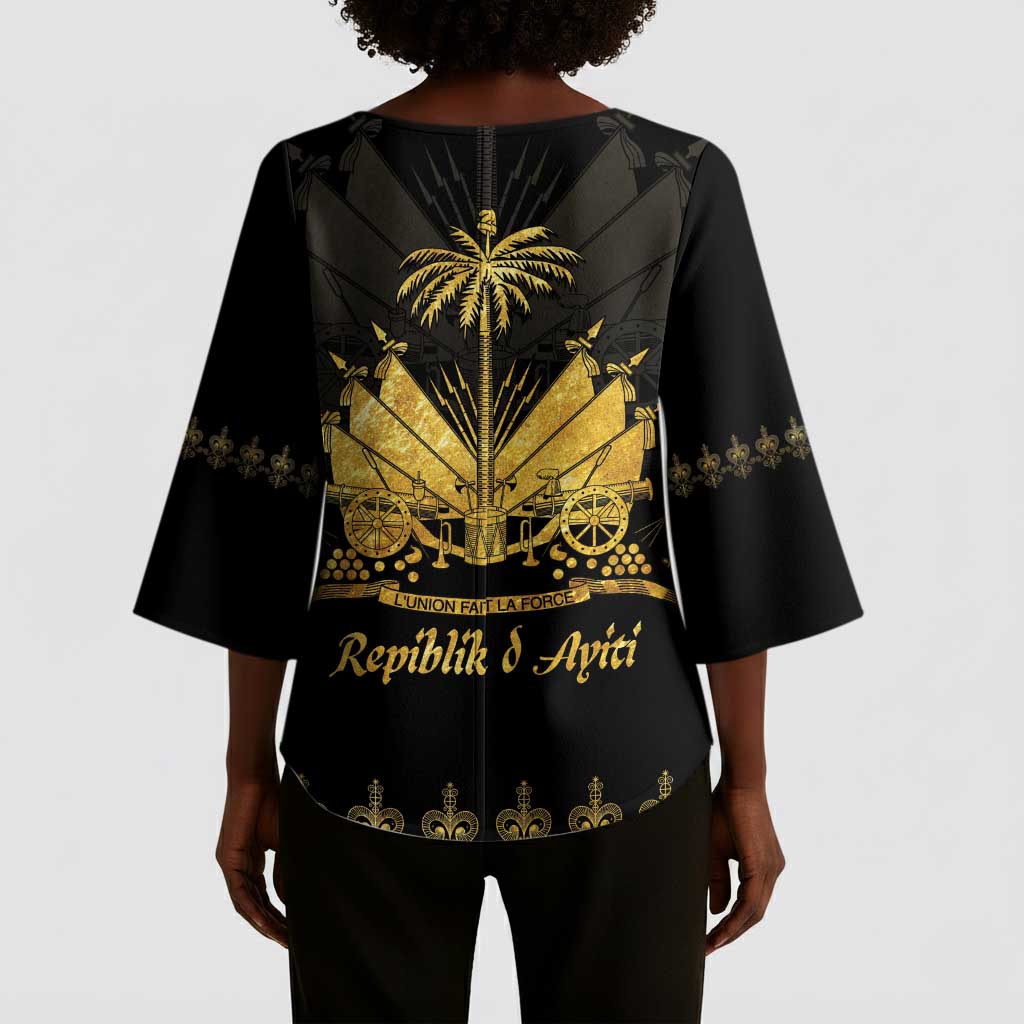Ayiti 222nd Independence Day Anniversary Kimono Sleeve Blouse Haiti Gold VeVe Pattern - African Pride