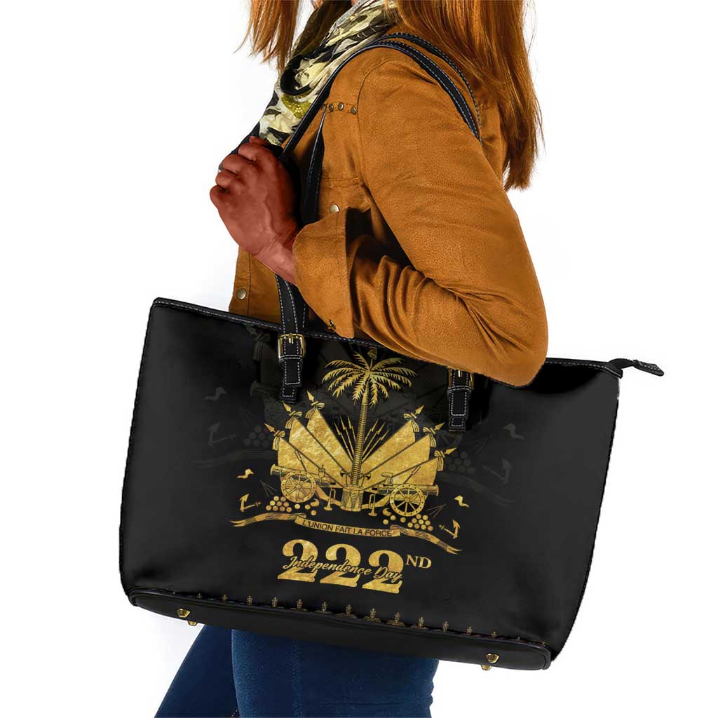 Ayiti 222nd Independence Day Anniversary Leather Tote Bag Haiti Gold VeVe Pattern - African Pride
