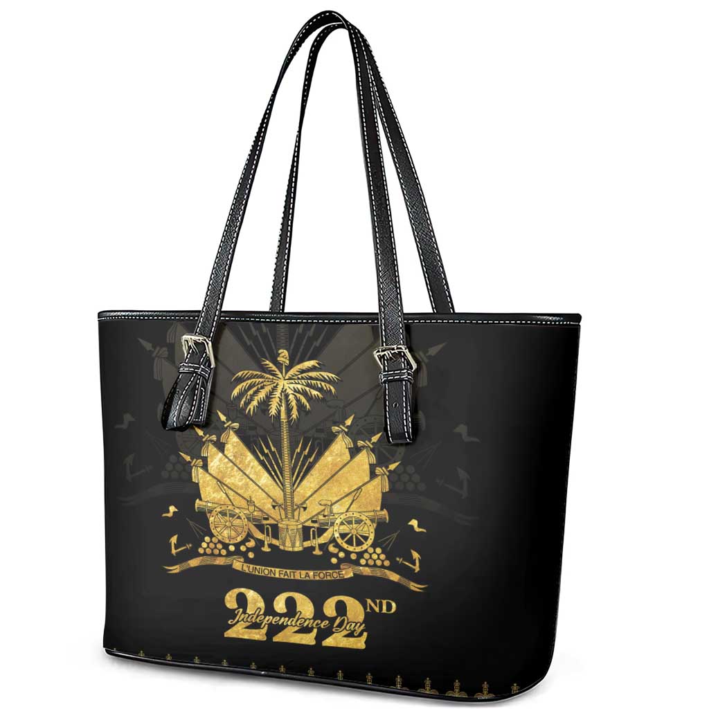 Ayiti 222nd Independence Day Anniversary Leather Tote Bag Haiti Gold VeVe Pattern - African Pride