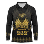 Ayiti 222nd Independence Day Anniversary Long Sleeve Polo Shirt Haiti Gold VeVe Pattern - African Pride