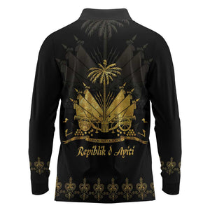 Ayiti 222nd Independence Day Anniversary Long Sleeve Polo Shirt Haiti Gold VeVe Pattern - African Pride