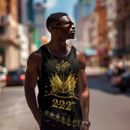 Ayiti 222nd Independence Day Anniversary Men Tank Top Haiti Gold VeVe Pattern - African Pride