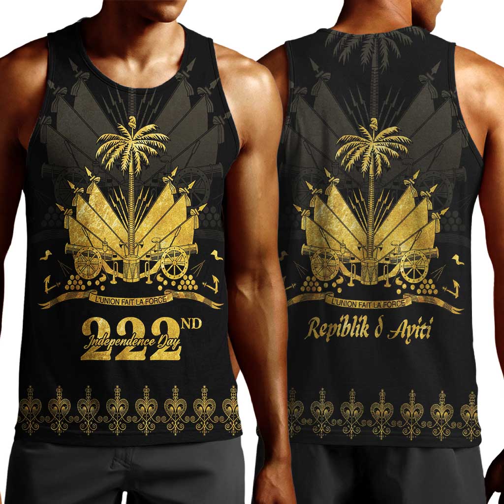 Ayiti 222nd Independence Day Anniversary Men Tank Top Haiti Gold VeVe Pattern - African Pride