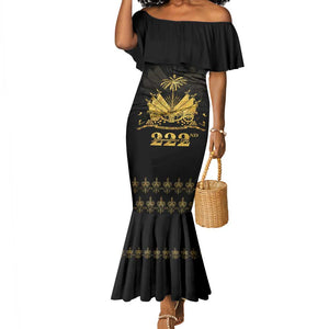 Ayiti 222nd Independence Day Anniversary Mermaid Dress Haiti Gold VeVe Pattern - African Pride