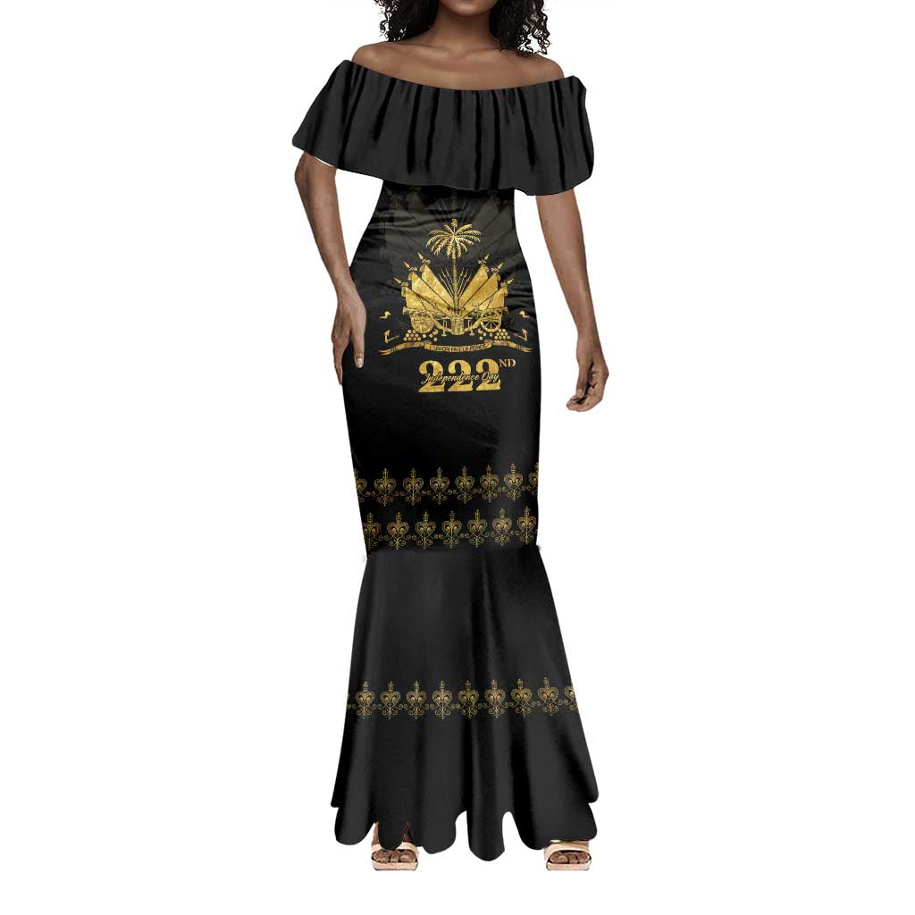 Ayiti 222nd Independence Day Anniversary Mermaid Dress Haiti Gold VeVe Pattern - African Pride