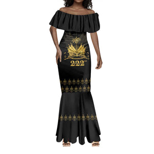 Ayiti 222nd Independence Day Anniversary Mermaid Dress Haiti Gold VeVe Pattern - African Pride