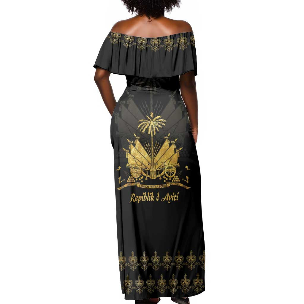 Ayiti 222nd Independence Day Anniversary Off Shoulder Maxi Dress Haiti Gold VeVe Pattern - African Pride