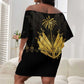Ayiti 222nd Independence Day Anniversary Off Shoulder Short Dress Haiti Gold VeVe Pattern - African Pride