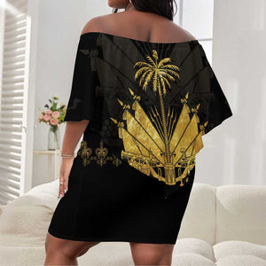 Ayiti 222nd Independence Day Anniversary Off Shoulder Short Dress Haiti Gold VeVe Pattern - African Pride