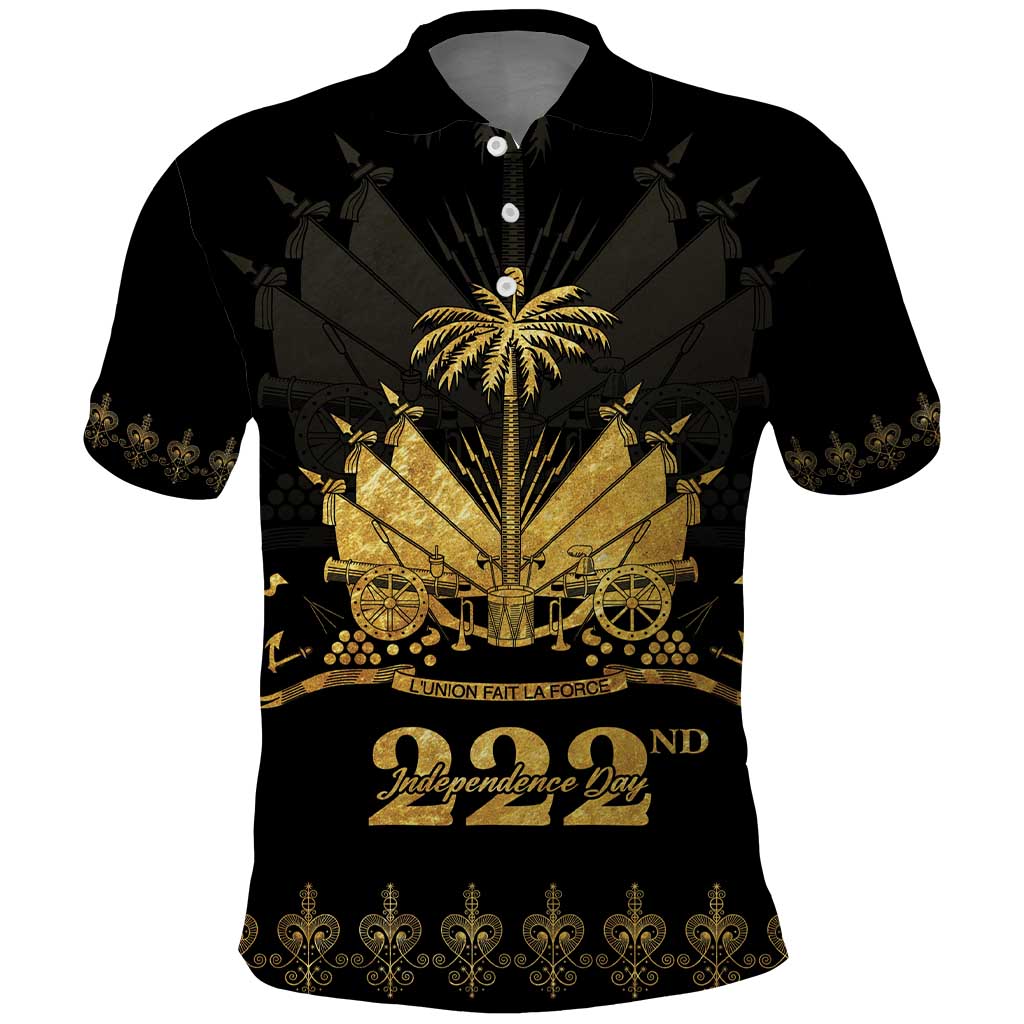 Ayiti 222nd Independence Day Anniversary Polo Shirt Haiti Gold VeVe Pattern LT01