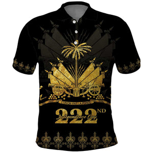 Ayiti 222nd Independence Day Anniversary Polo Shirt Haiti Gold VeVe Pattern LT01