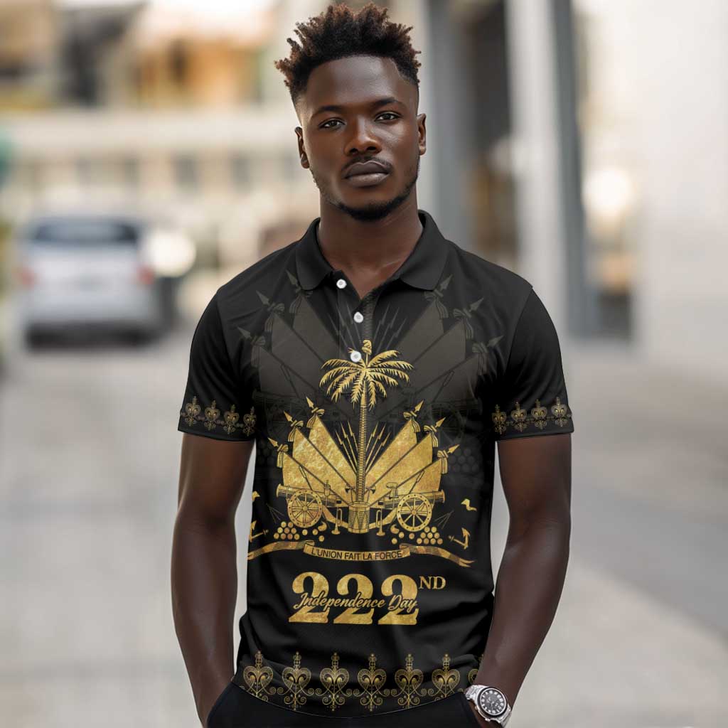 Ayiti 222nd Independence Day Anniversary Polo Shirt Haiti Gold VeVe Pattern LT01