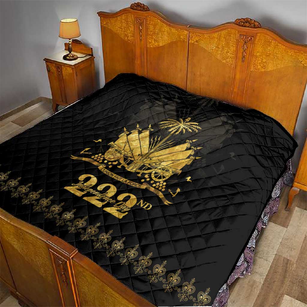 Ayiti 222nd Independence Day Anniversary Quilt Haiti Gold VeVe Pattern - African Pride