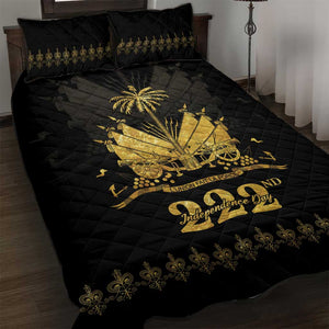 Ayiti 222nd Independence Day Anniversary Quilt Bed Set Haiti Gold VeVe Pattern - African Pride