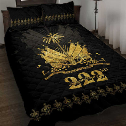 Ayiti 222nd Independence Day Anniversary Quilt Bed Set Haiti Gold VeVe Pattern - African Pride