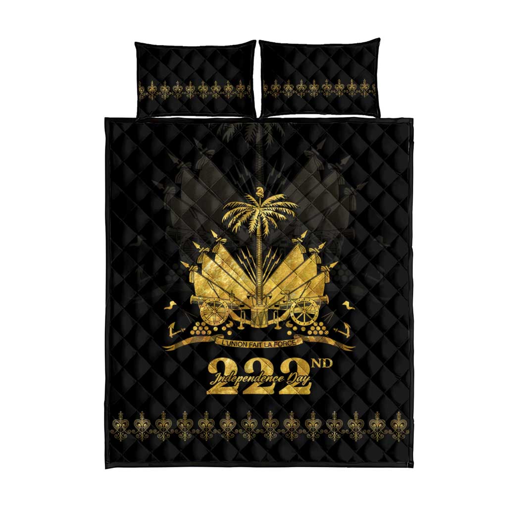 Ayiti 222nd Independence Day Anniversary Quilt Bed Set Haiti Gold VeVe Pattern - African Pride
