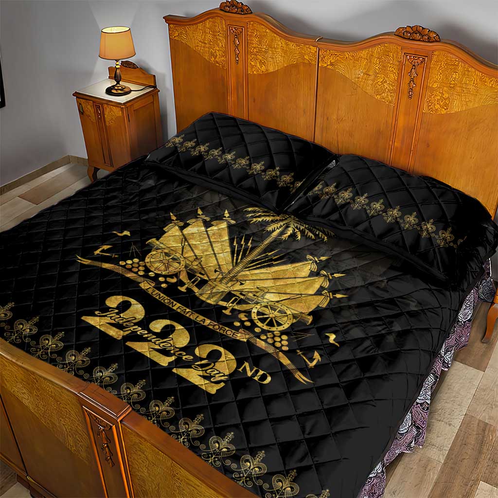 Ayiti 222nd Independence Day Anniversary Quilt Bed Set Haiti Gold VeVe Pattern - African Pride
