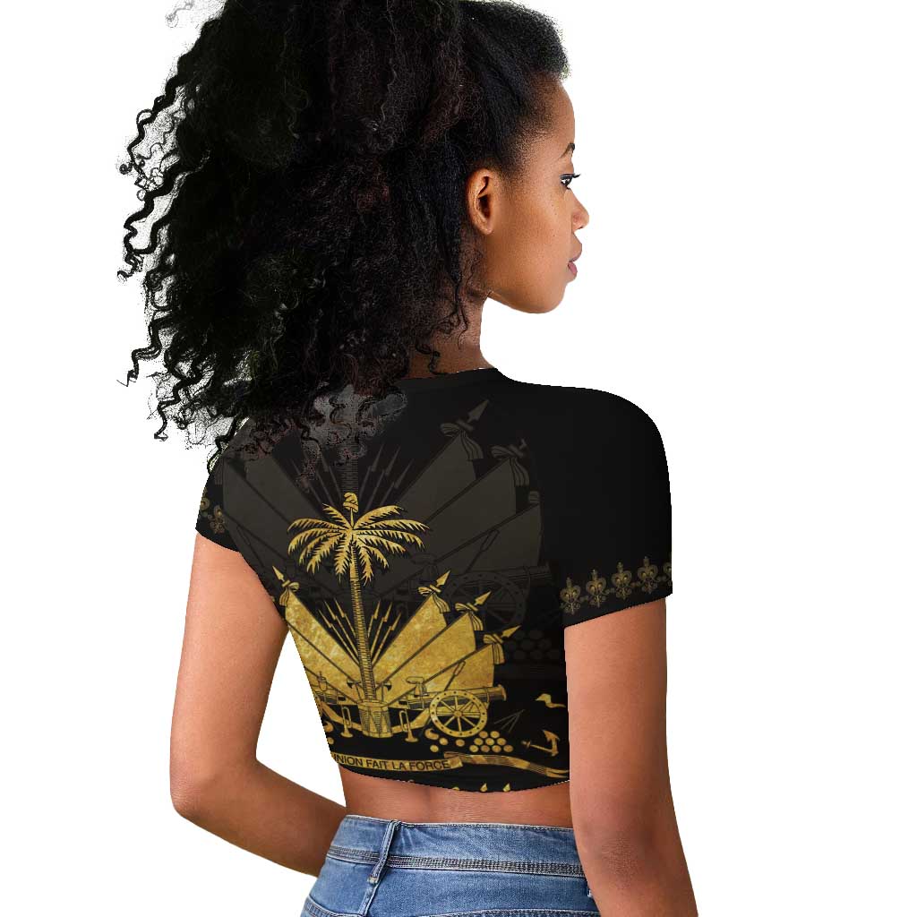 Ayiti 222nd Independence Day Anniversary Raglan Cropped T shirt Haiti Gold VeVe Pattern LT01