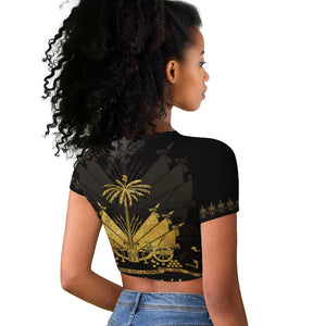 Ayiti 222nd Independence Day Anniversary Raglan Cropped T shirt Haiti Gold VeVe Pattern LT01