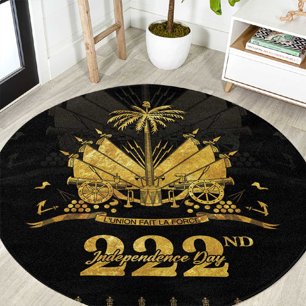 Ayiti 222nd Independence Day Anniversary Round Carpet Haiti Gold VeVe Pattern - African Pride