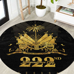 Ayiti 222nd Independence Day Anniversary Round Carpet Haiti Gold VeVe Pattern - African Pride