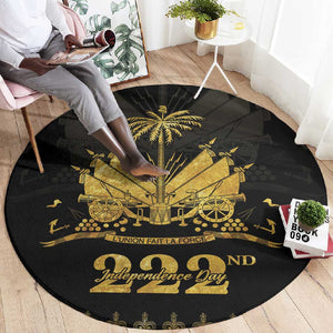 Ayiti 222nd Independence Day Anniversary Round Carpet Haiti Gold VeVe Pattern - African Pride