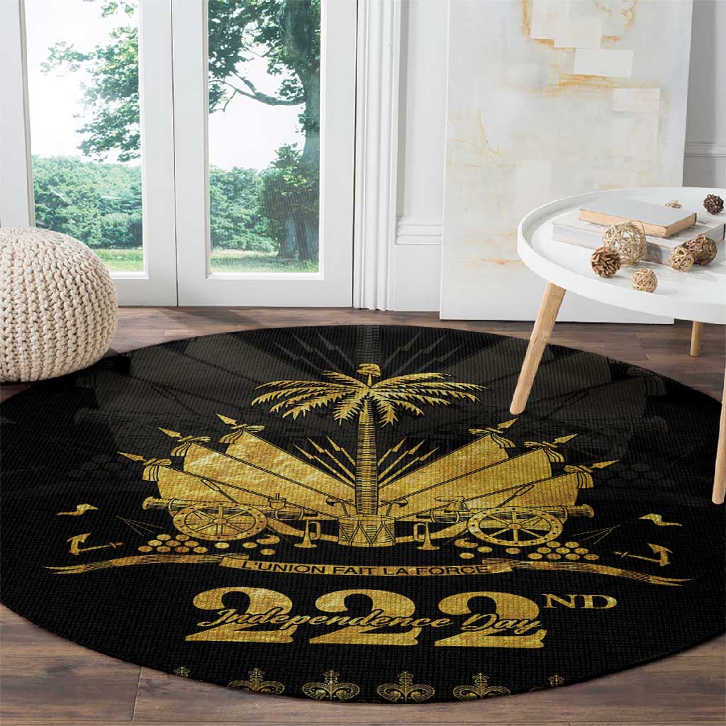 Ayiti 222nd Independence Day Anniversary Round Carpet Haiti Gold VeVe Pattern - African Pride