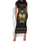 Ayiti 222nd Independence Day Anniversary Short Sleeve Bodycon Dress Haiti Gold VeVe Pattern LT01