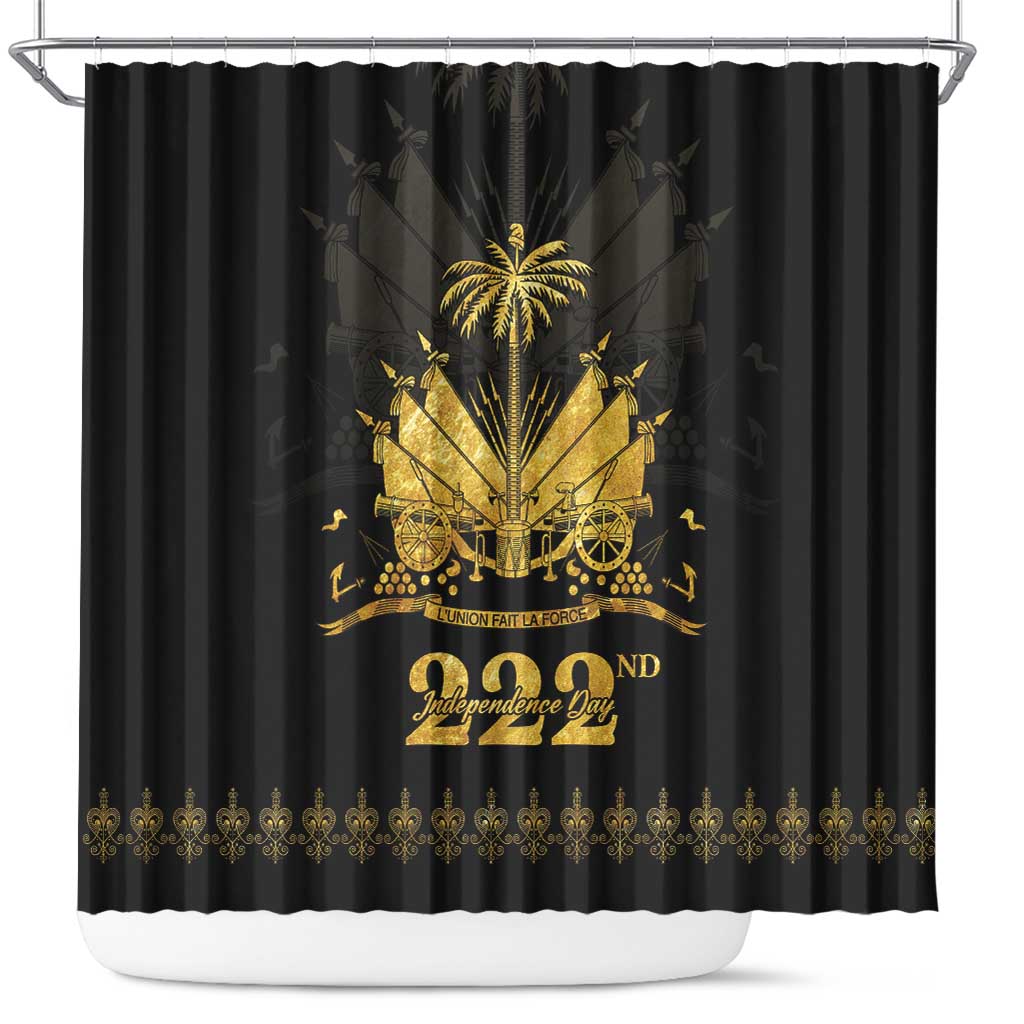 Ayiti 222nd Independence Day Anniversary Shower Curtain Haiti Gold VeVe Pattern - African Pride