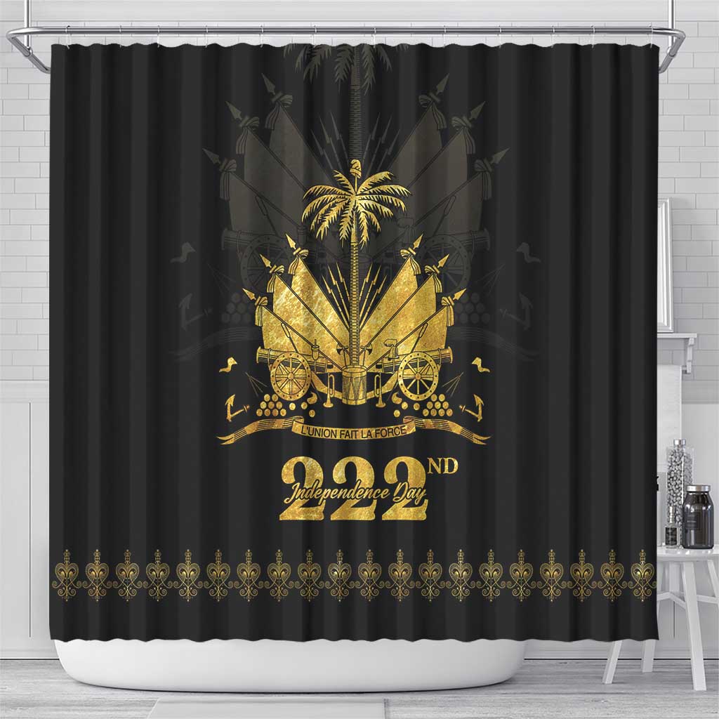 Ayiti 222nd Independence Day Anniversary Shower Curtain Haiti Gold VeVe Pattern - African Pride