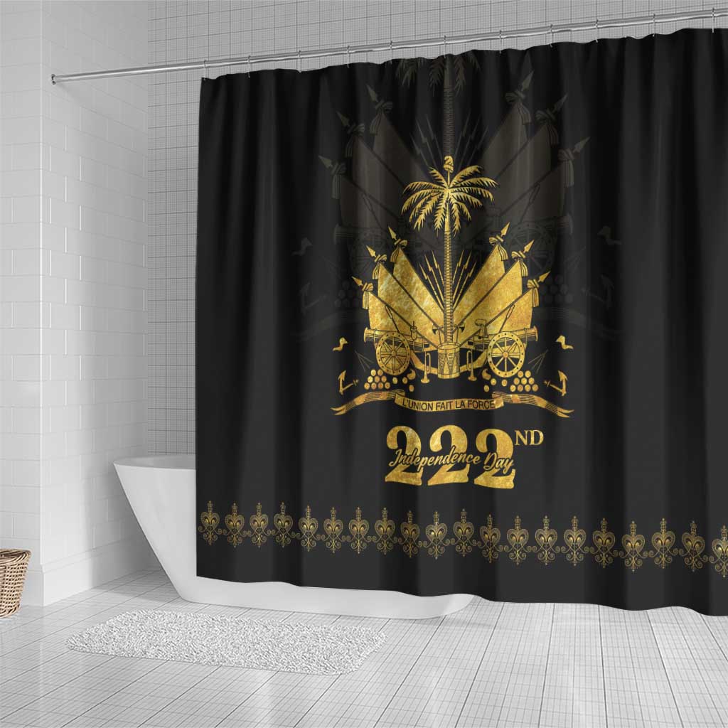 Ayiti 222nd Independence Day Anniversary Shower Curtain Haiti Gold VeVe Pattern - African Pride