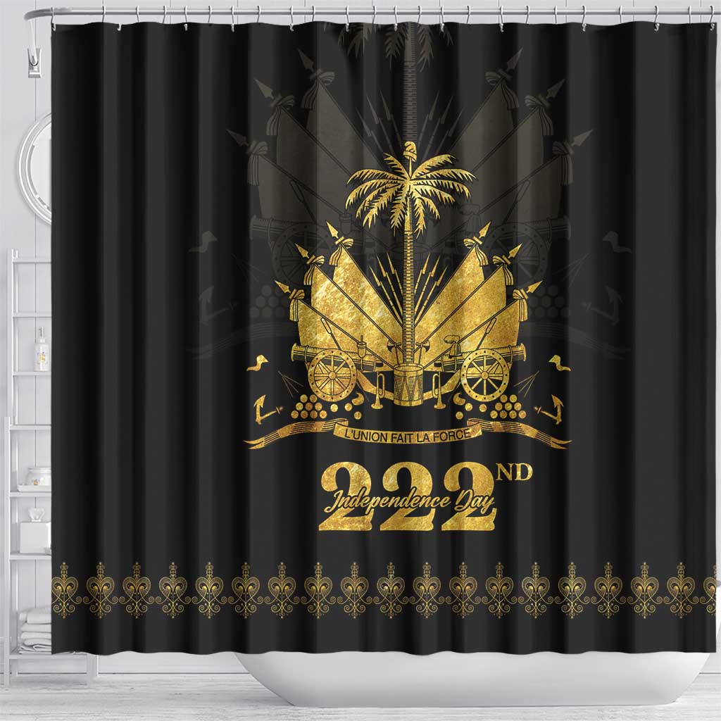 Ayiti 222nd Independence Day Anniversary Shower Curtain Haiti Gold VeVe Pattern - African Pride