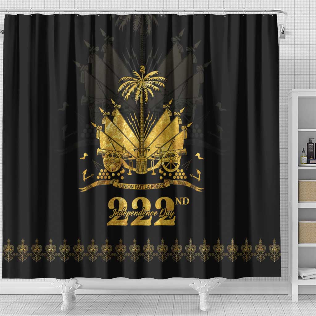 Ayiti 222nd Independence Day Anniversary Shower Curtain Haiti Gold VeVe Pattern - African Pride