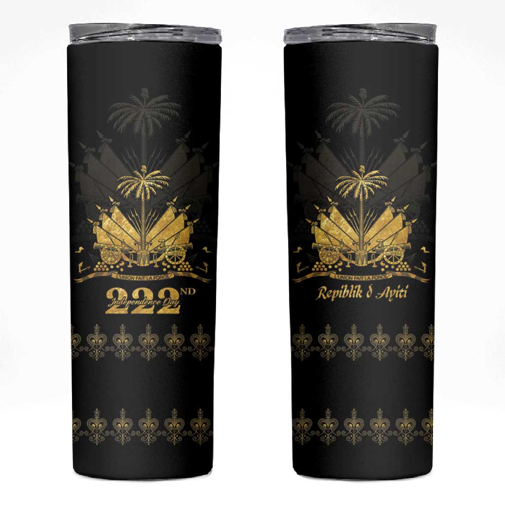 Ayiti 222nd Independence Day Anniversary Skinny Tumbler Haiti Gold VeVe Pattern - African Pride