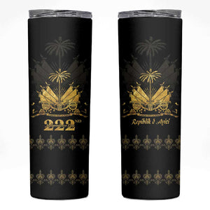 Ayiti 222nd Independence Day Anniversary Skinny Tumbler Haiti Gold VeVe Pattern - African Pride